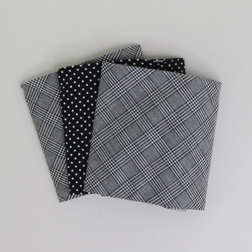 3-Pack Cotton Hankies - Grey Check/ Black Spot