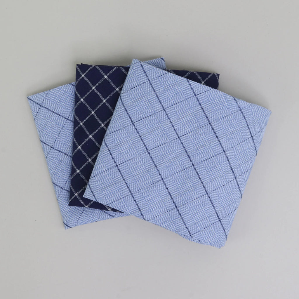 3-Pack Cotton Hankies - Blue Check