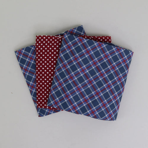 3-Pack Cotton Hankies - Blue Check/ Red Spot