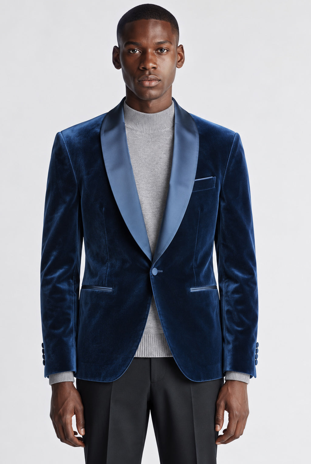 Romeo Velvet Shawl Collar Jacket - Blue