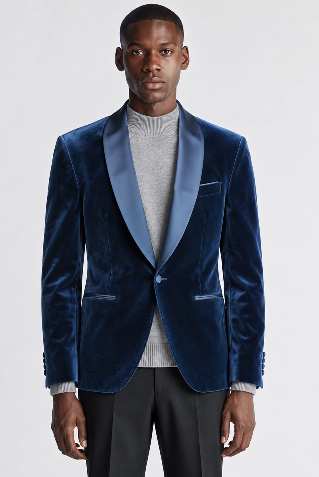 Romeo Velvet Shawl Collar Jacket - Blue