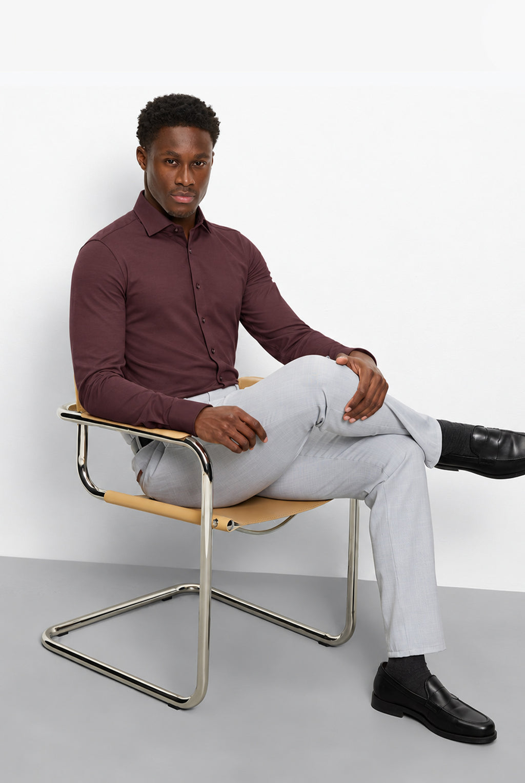 24/7 Jersey Stretch Long Sleeve Shirt - Burgundy