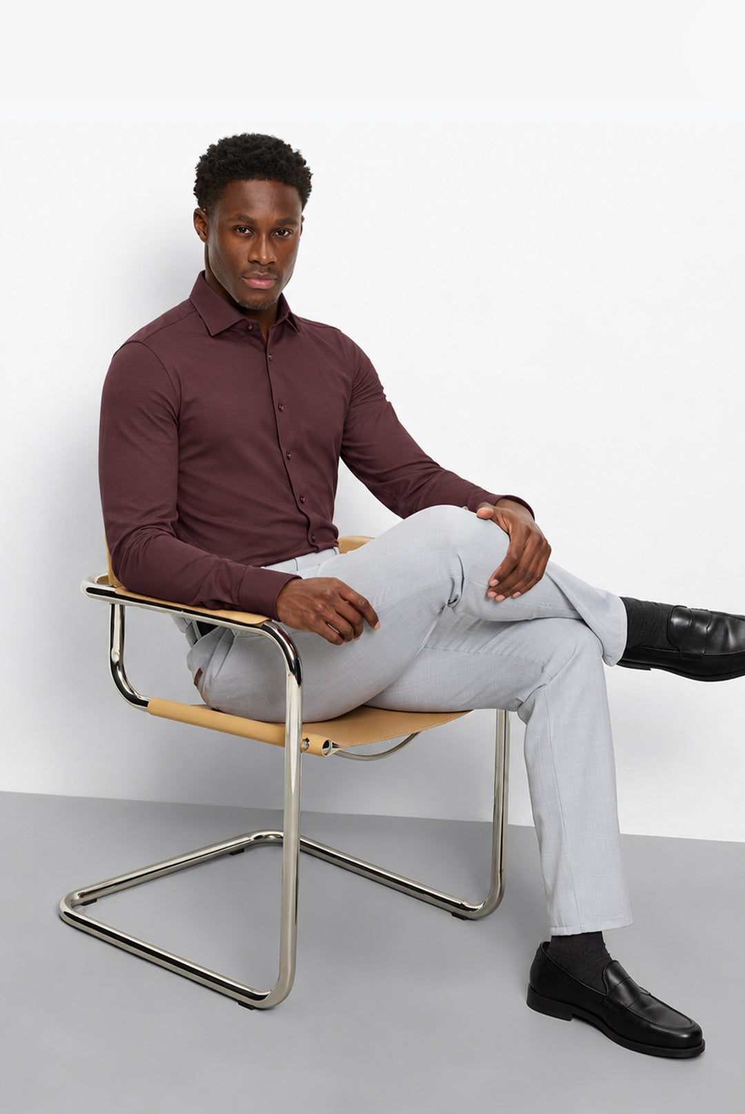 24/7 Jersey Stretch Long Sleeve Shirt - Burgundy