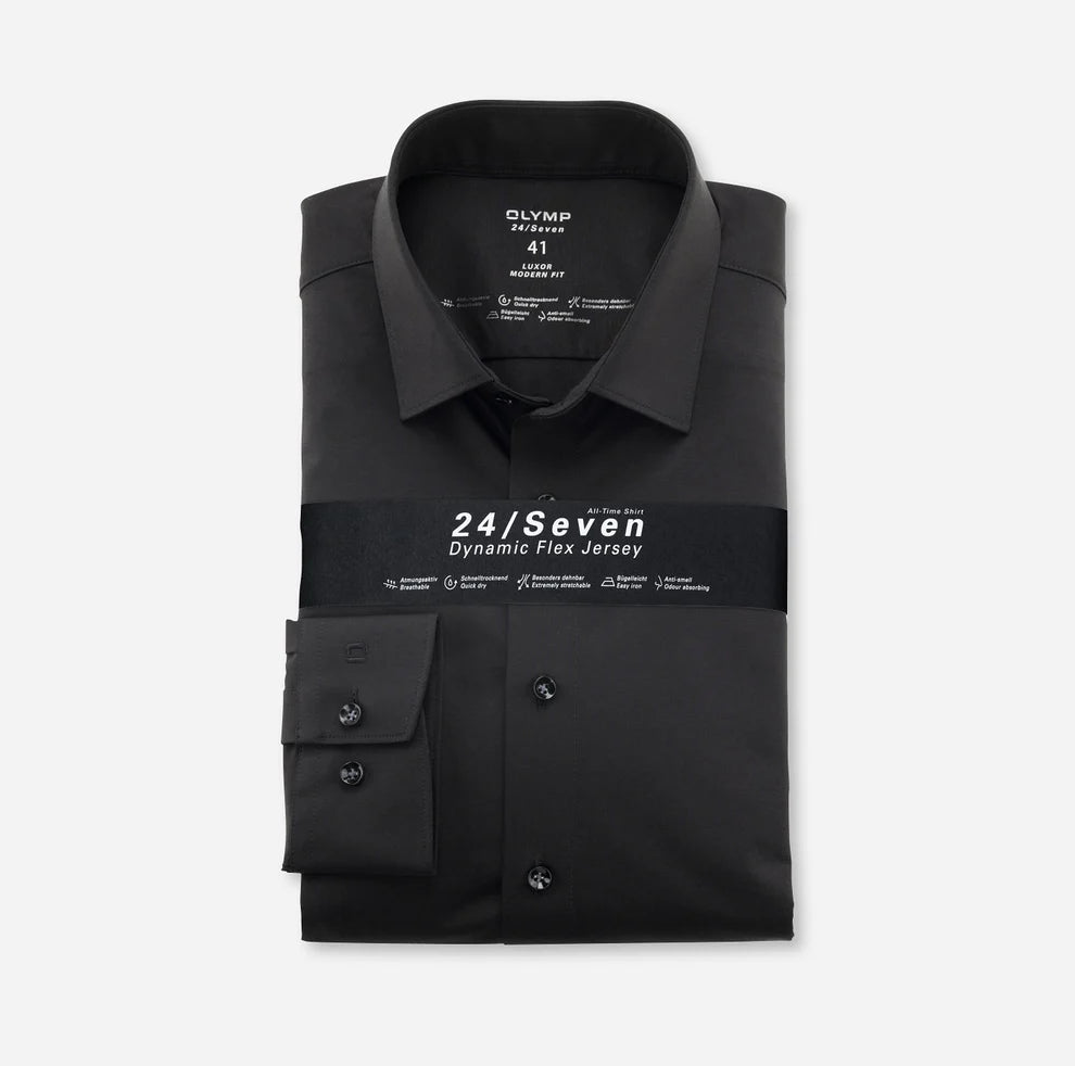 24/7 Jersey Stretch Long Sleeve Shirt - Black