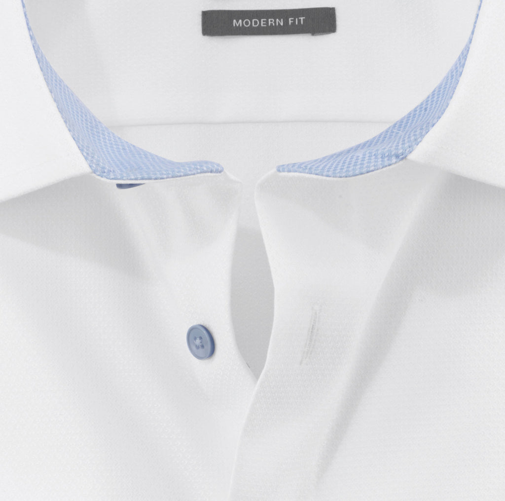 Olymp Luxor Modern Fit - White Twill Light Blue Buttons