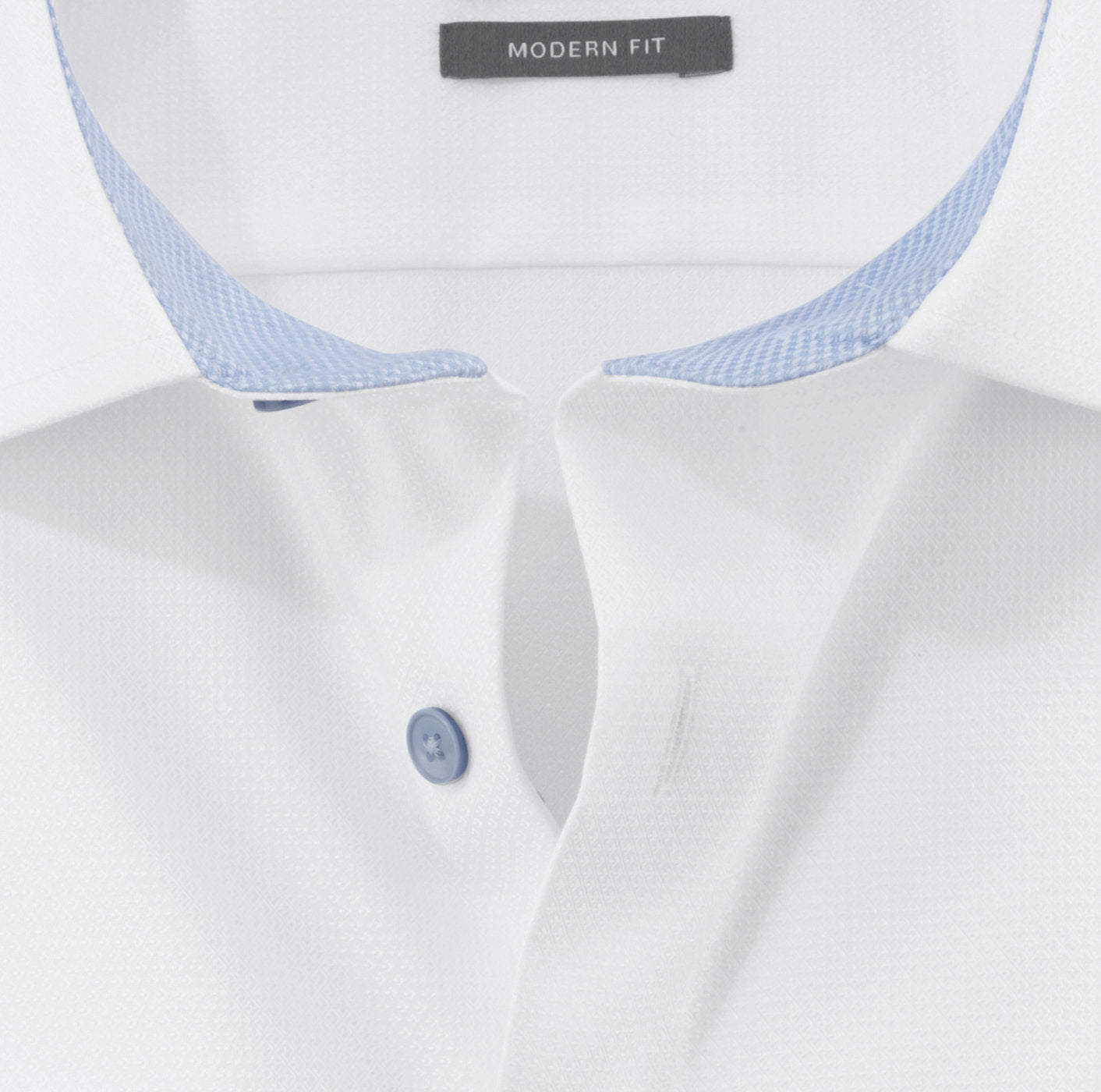 Olymp Luxor Modern Fit - White Twill Light Blue Buttons