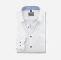 Olymp Luxor Modern Fit - White Twill Light Blue Buttons