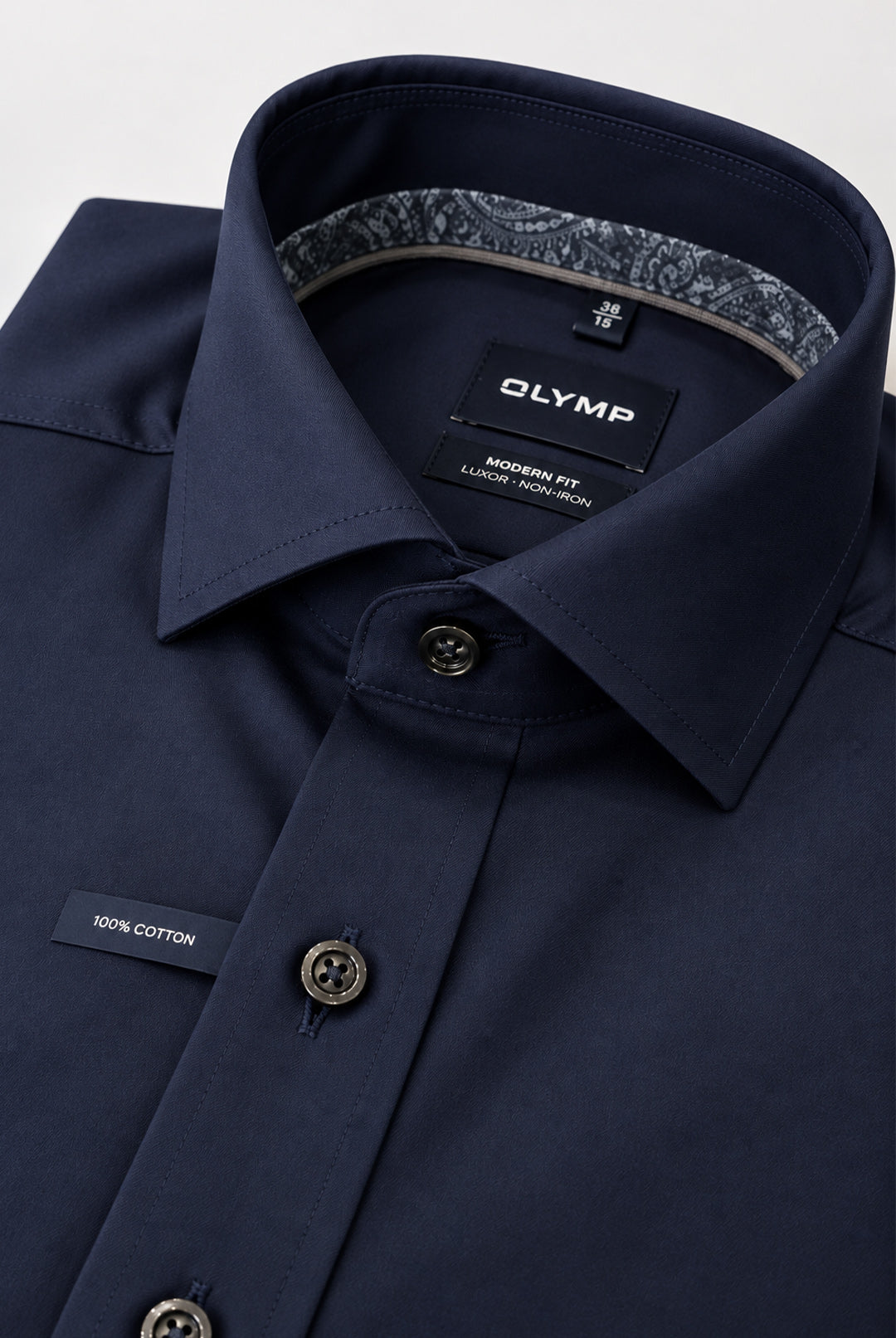 Luxor Business shirt, Modern Fit, Royal Kent - Navy / Paisley Trim