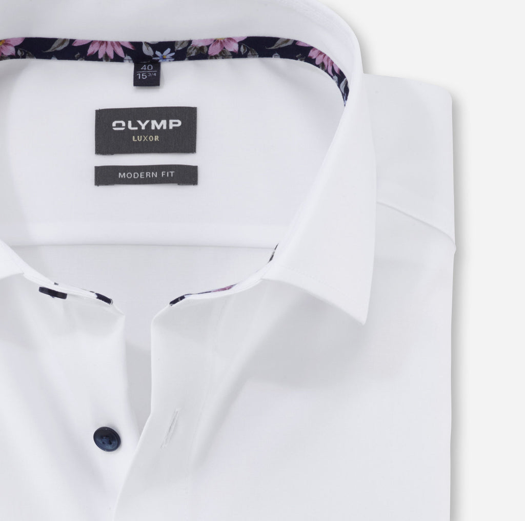 Olymp Luxor Modern Fit X-Tall - White Navy Floral Detail