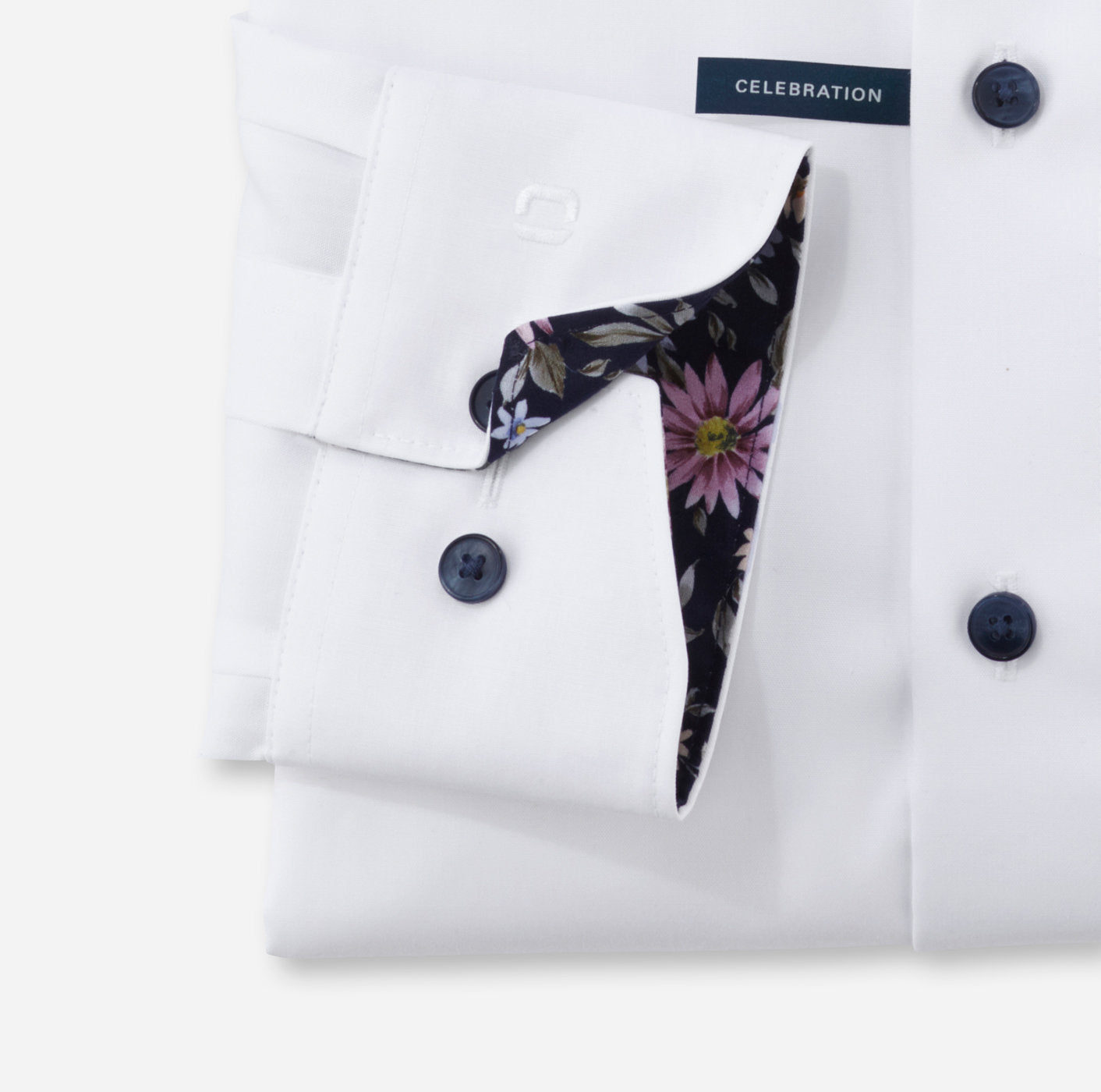 Olymp Luxor Modern Fit X-Tall - White Navy Floral Detail