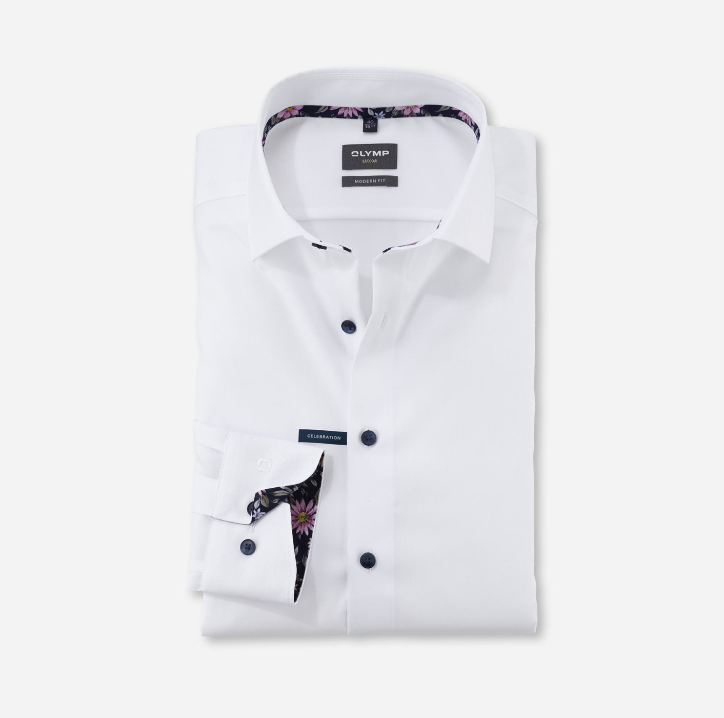 Olymp Luxor Modern Fit X-Tall - White Navy Floral Detail