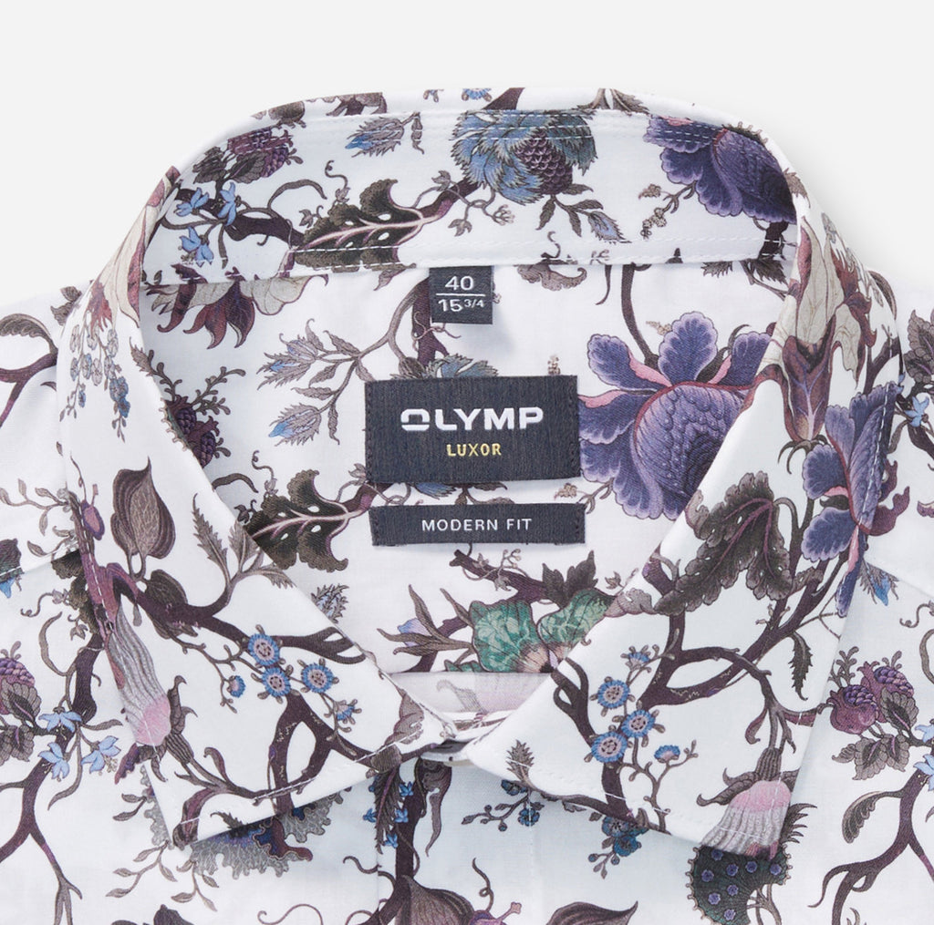 OLYMP Modern Fit Floral Shirt - White