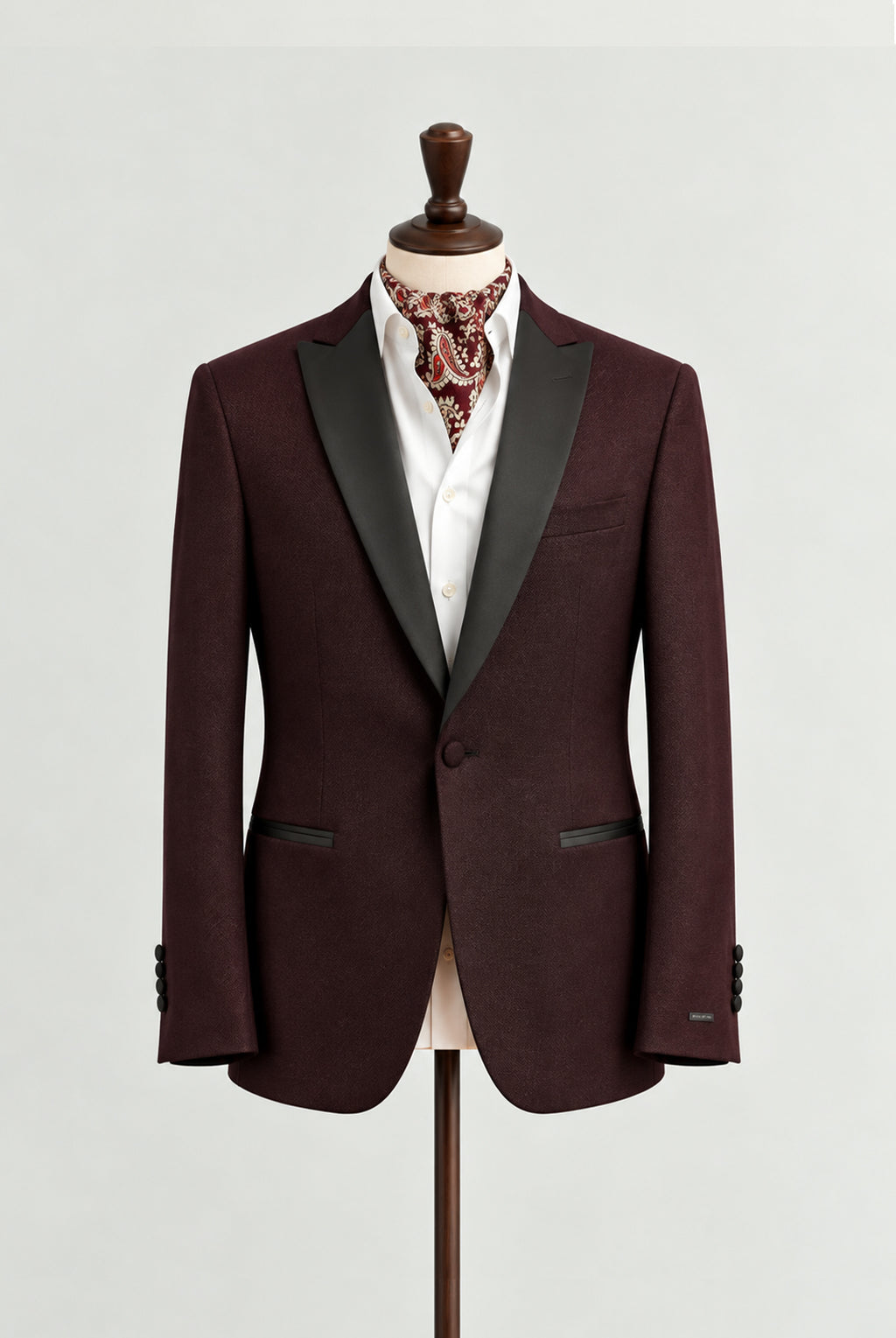 Passo Tapered Fit Textured Dinner Jacket - Burgundy