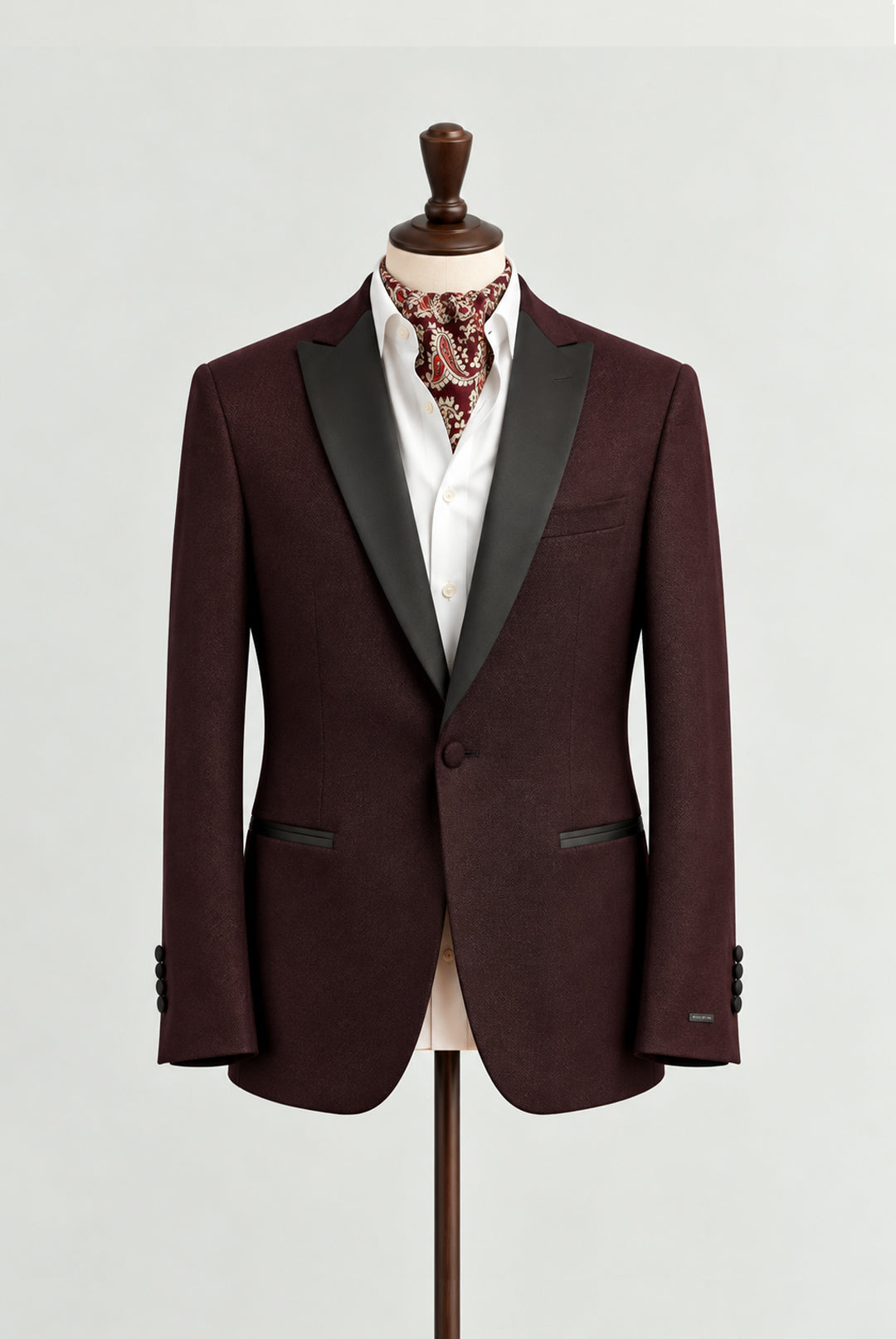 Passo Tapered Fit Textured Dinner Jacket - Burgundy