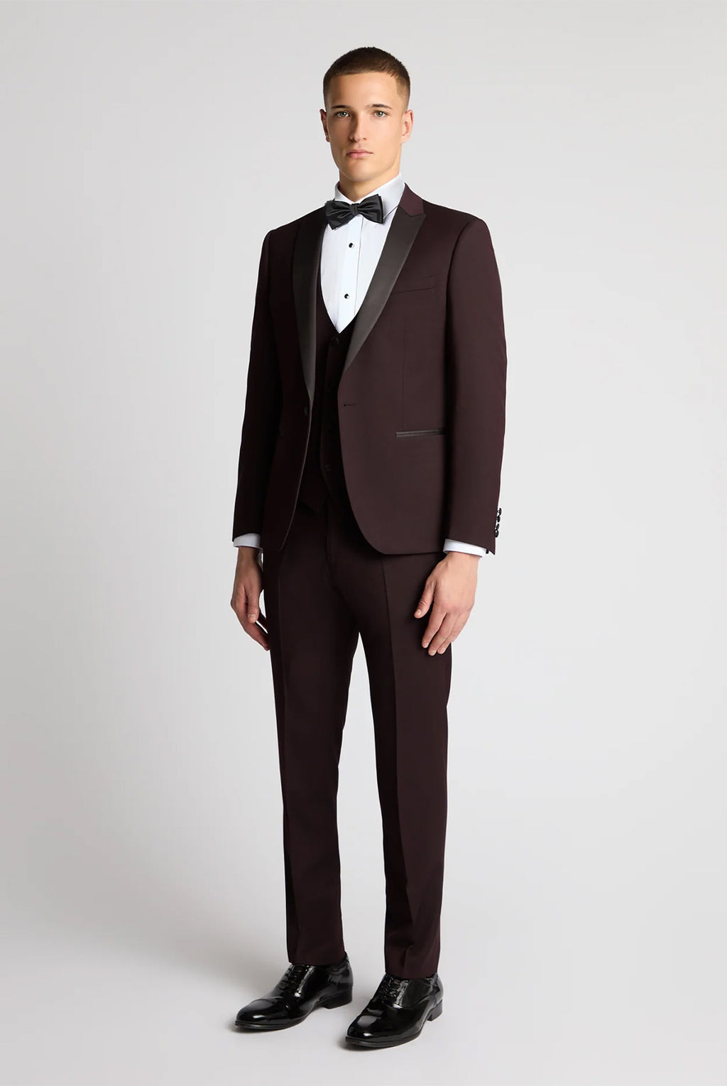 Passo Tapered Fit Textured Dinner Jacket - Burgundy