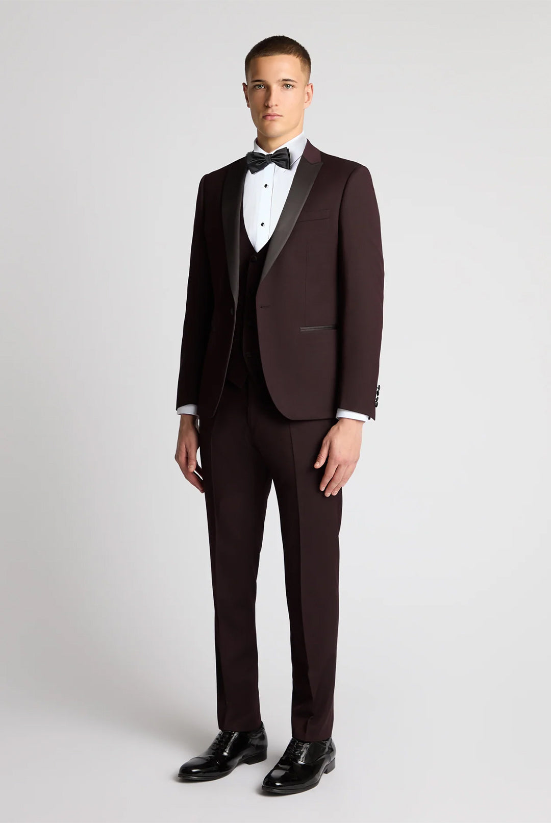Passo Tapered Fit Textured Dinner Jacket - Burgundy