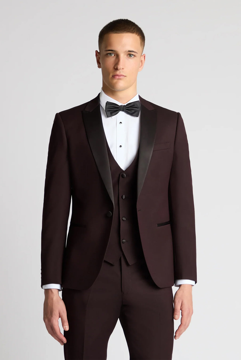Passo Tapered Fit Textured Dinner Jacket - Burgundy