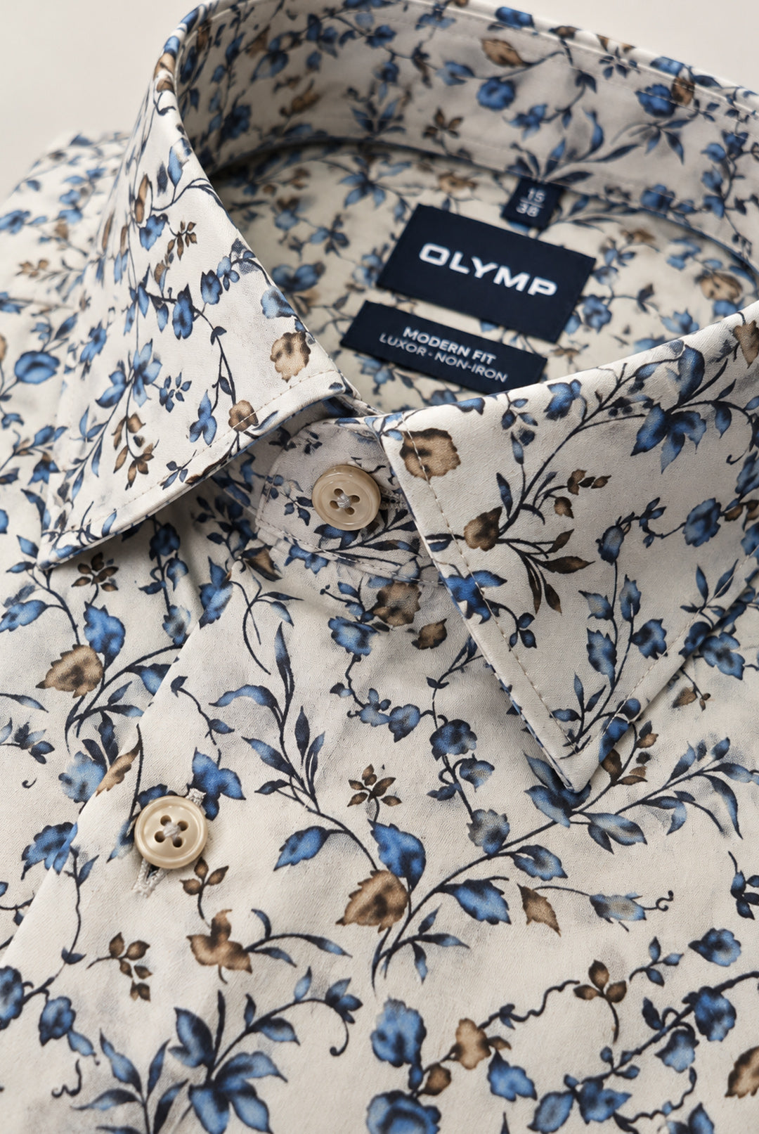 Luxor Business shirt, Modern Fit, New Kent - Taupe Floral