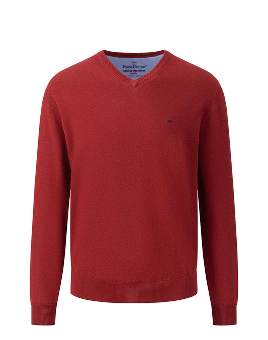 SOFT COTTON SWEATER WITH A V-NECK - Scarlet