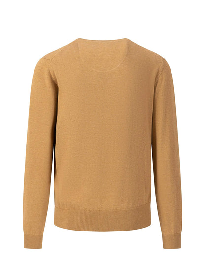 SOFT COTTON SWEATER WITH A V-NECK - Camel