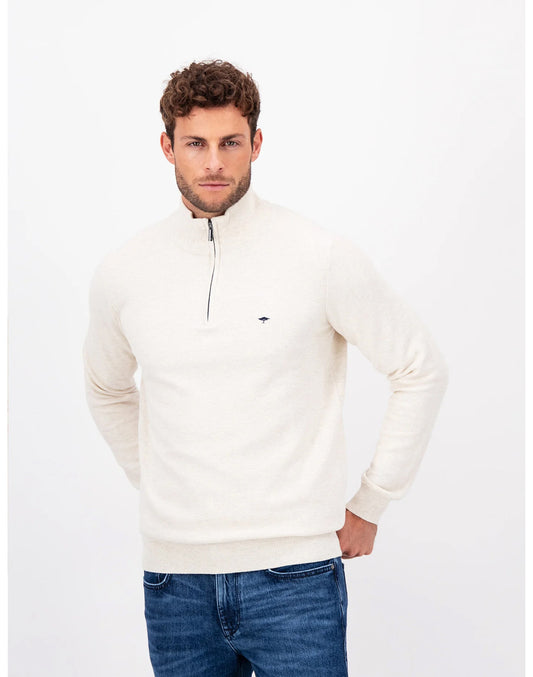 Super-soft Cotton Quarter Zip - Textured Off-white