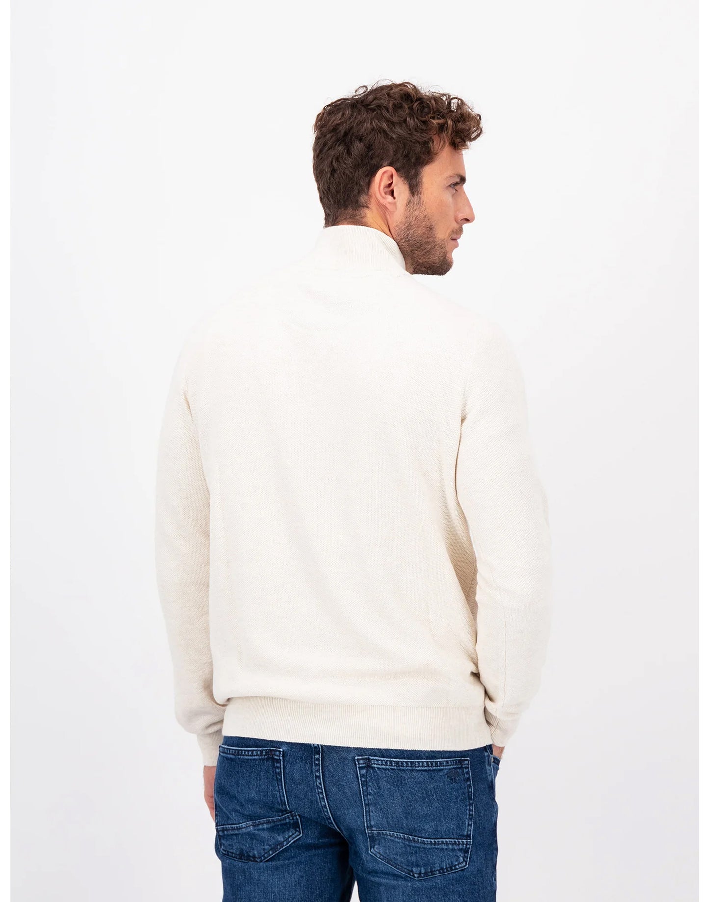 Super-soft Cotton Quarter Zip - Textured Off-white