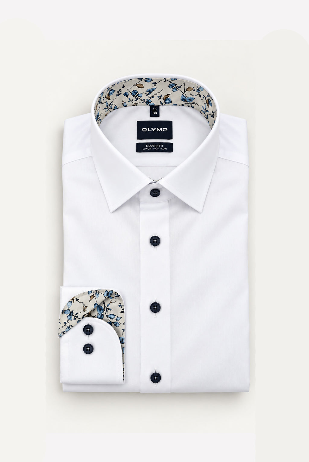 Luxor Business shirt, Modern Fit, Global Kent - White / Taupe Floral