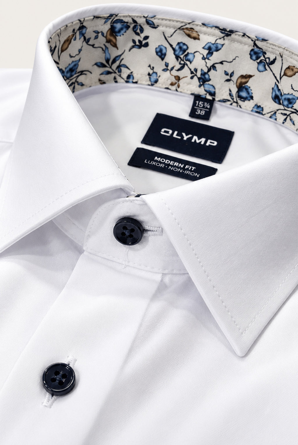 Luxor Business shirt, Modern Fit, Global Kent - White / Taupe Floral