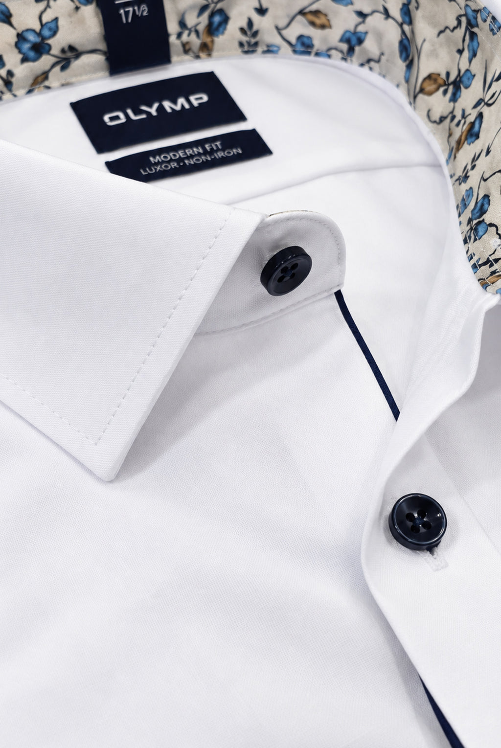 Luxor Business shirt, Modern Fit, Global Kent - White / Taupe Floral