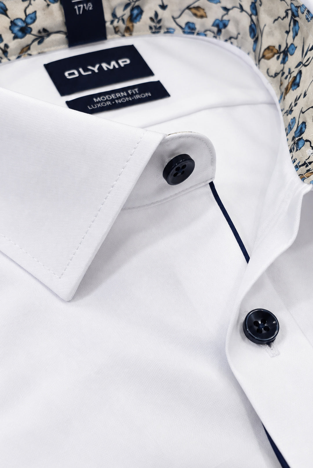 Luxor Business shirt, Modern Fit, Global Kent - White / Taupe Floral
