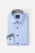 Luxor Business shirt, Modern Fit, Global Kent - Sky Blue / Taupe Floral