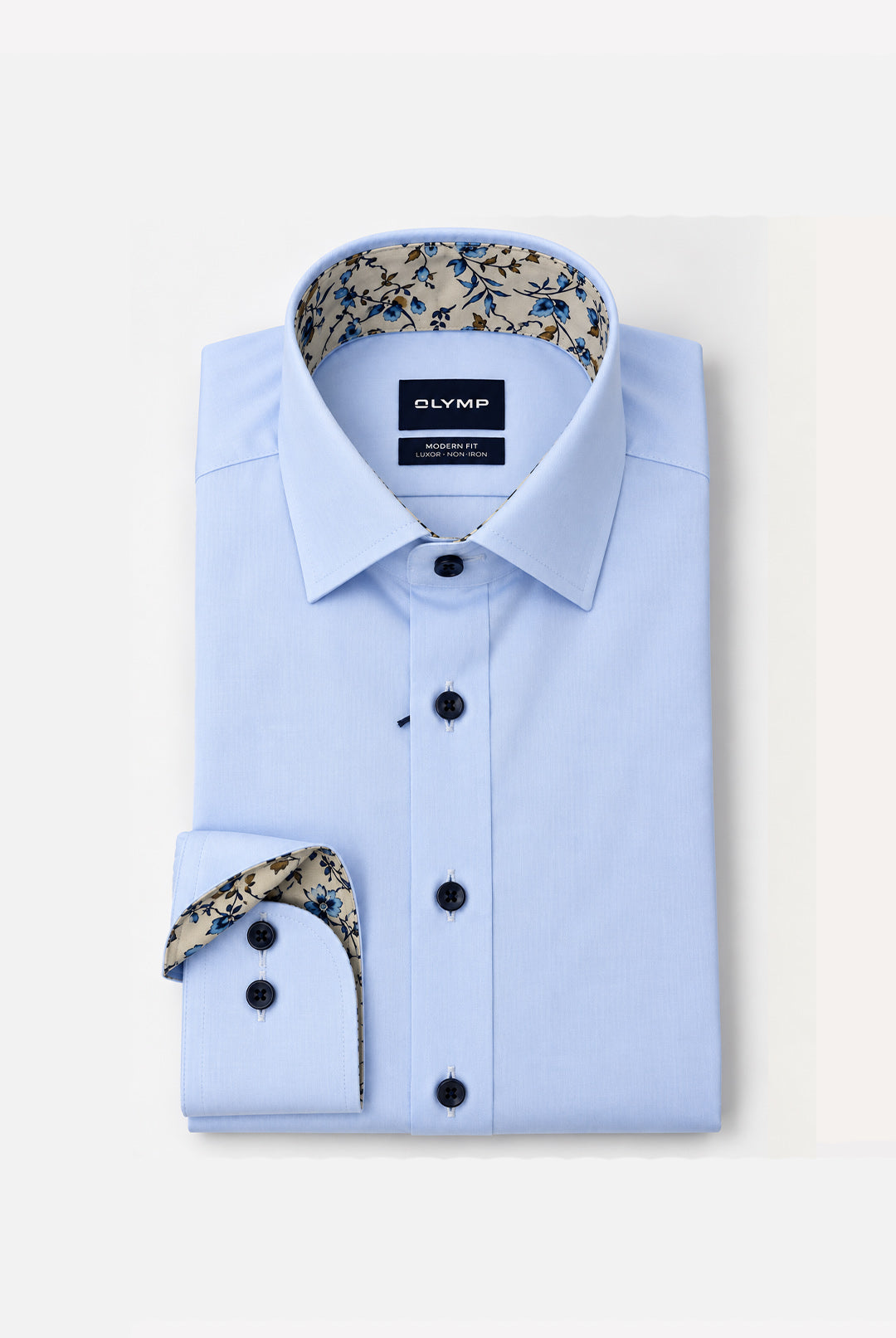 Luxor Business shirt, Modern Fit, Global Kent - Sky Blue / Taupe Floral