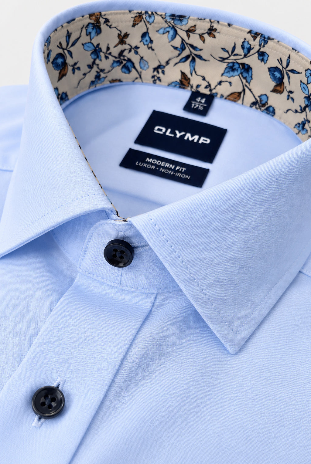 Luxor Business shirt, Modern Fit, Global Kent - Sky Blue / Taupe Floral