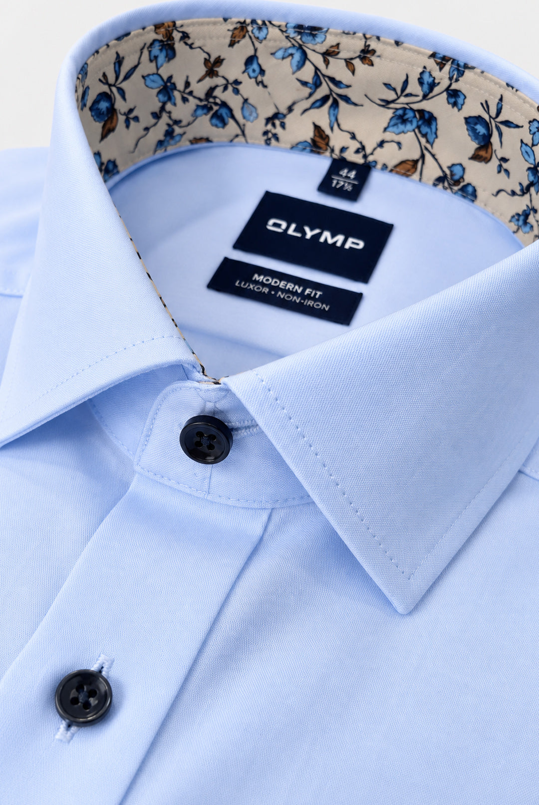 Luxor Business shirt, Modern Fit, Global Kent - Sky Blue / Taupe Floral