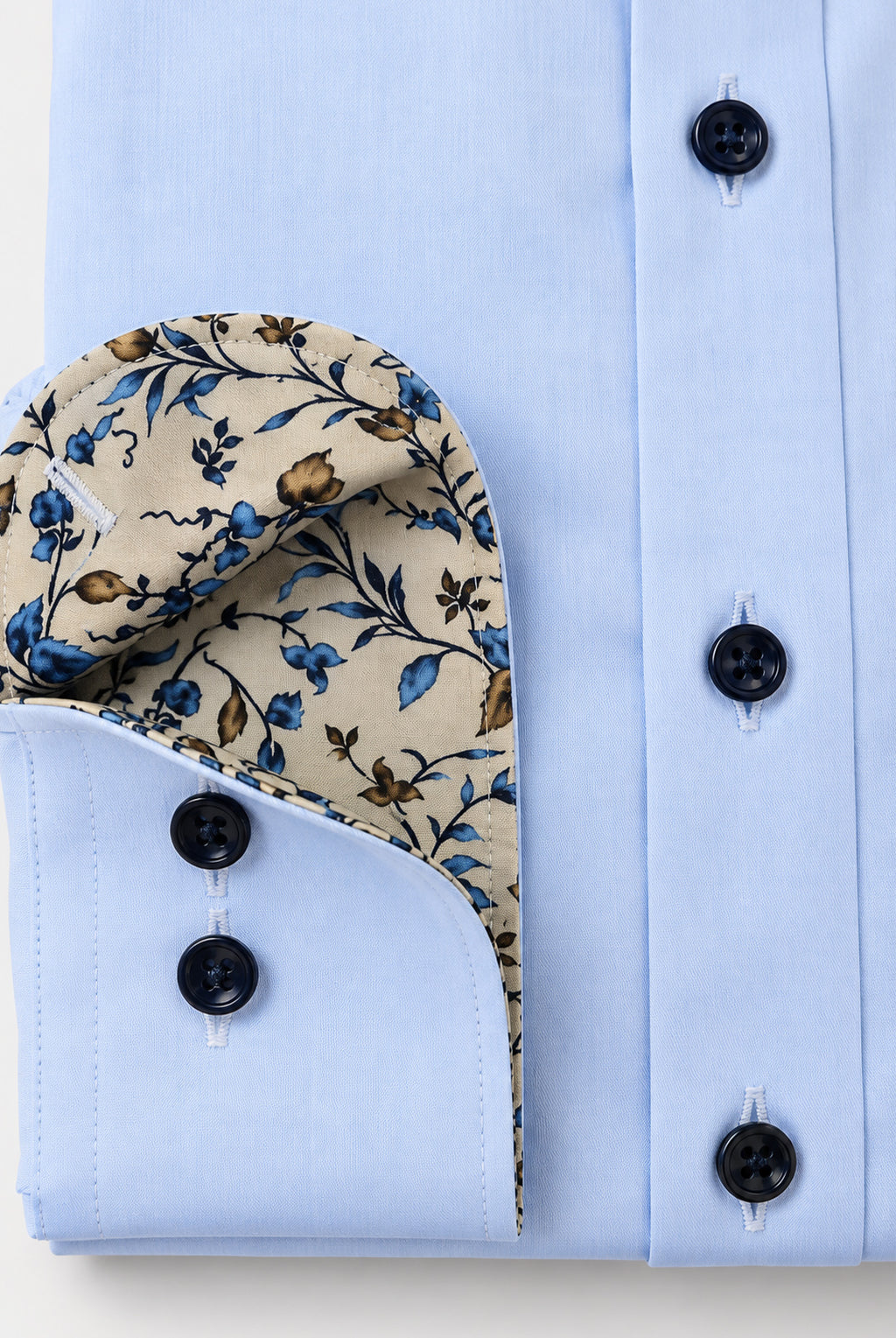 Luxor Business shirt, Modern Fit, Global Kent - Sky Blue / Taupe Floral