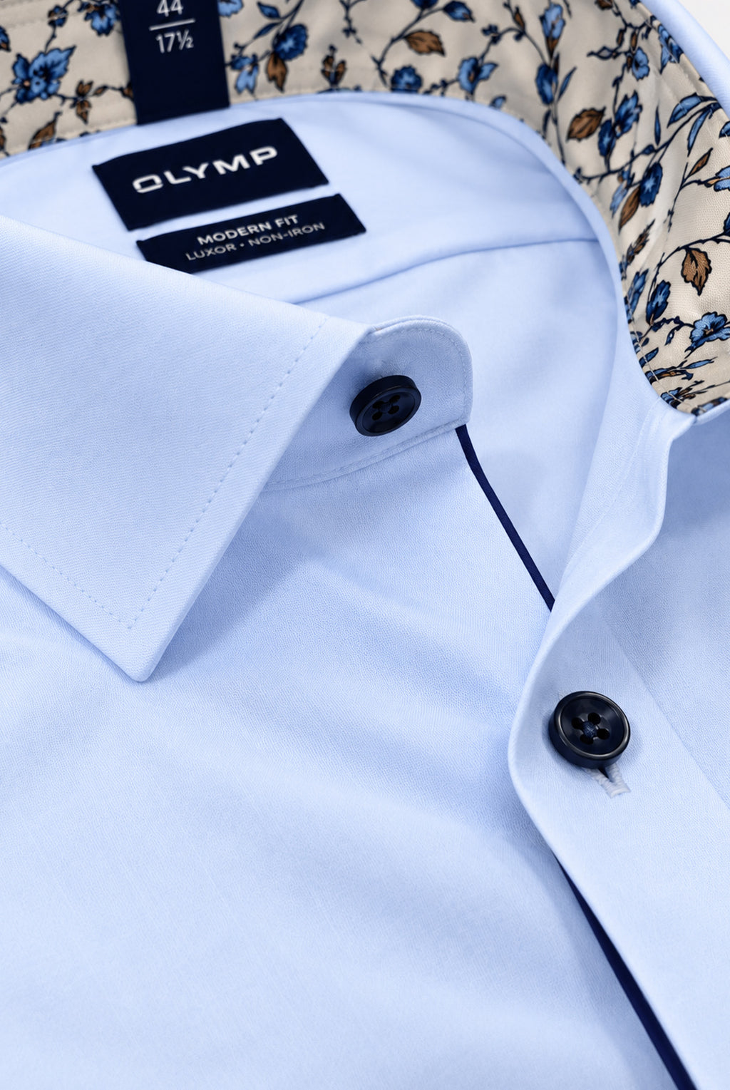 Luxor Business shirt, Modern Fit, Global Kent - Sky Blue / Taupe Floral