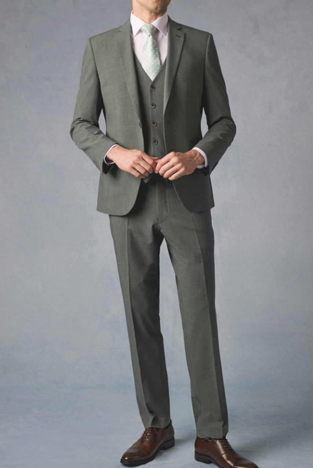 Tapered-fit Stretch Smokey Green Suit - Trousers