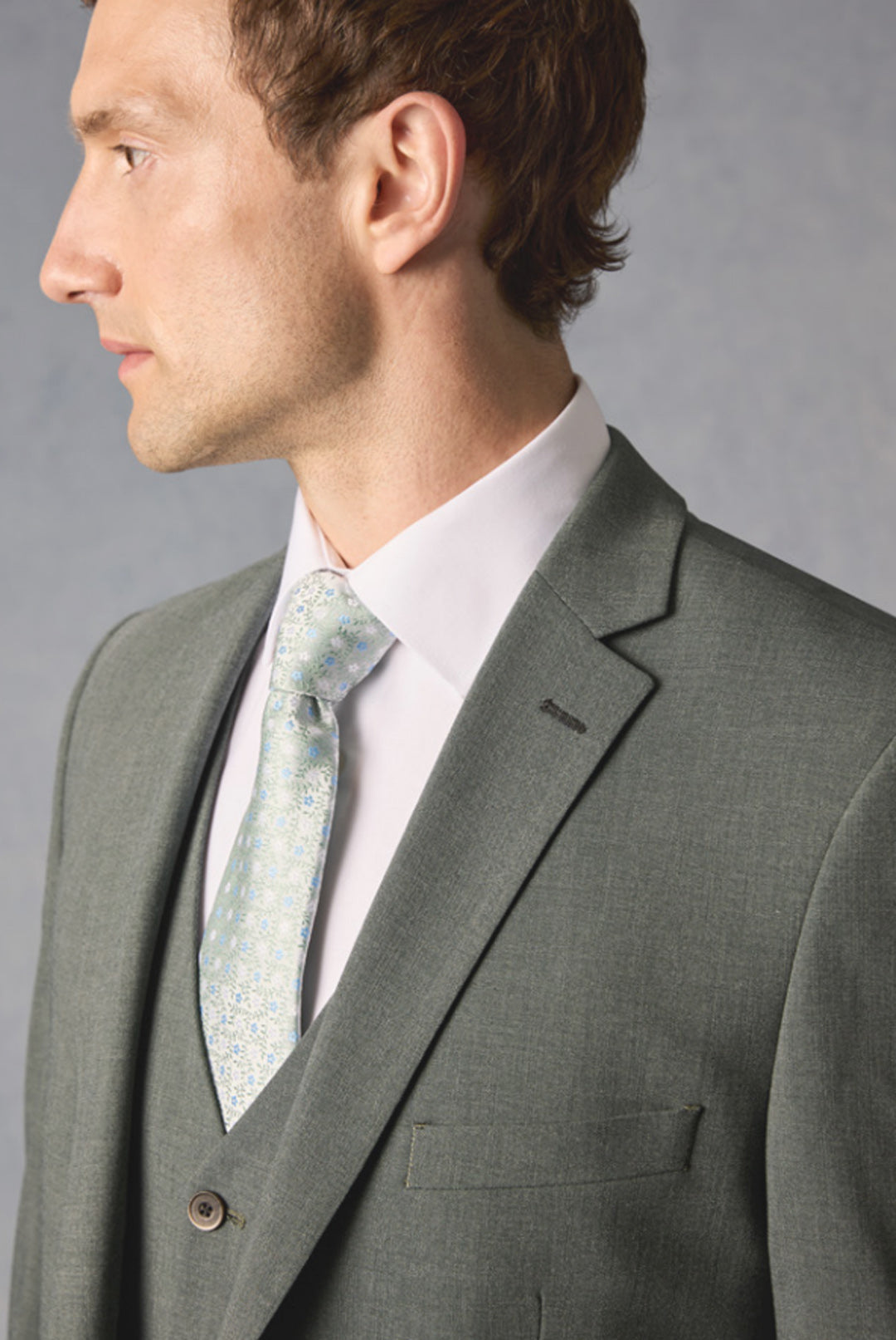 Tapered-fit Stretch Smokey Green Suit - Waistcoat