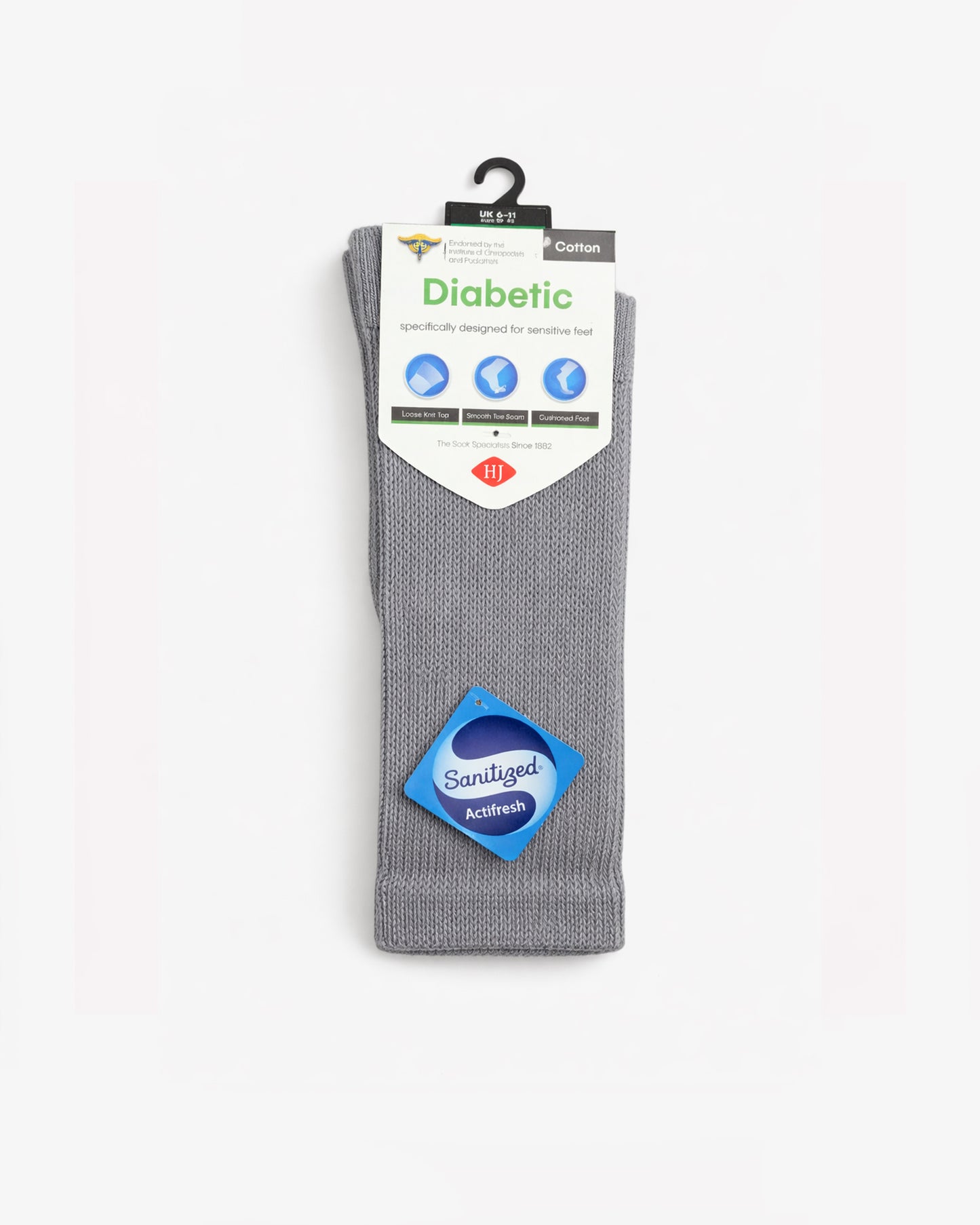 Cotton Diabetic Sock - HJ1351 - Mid Grey