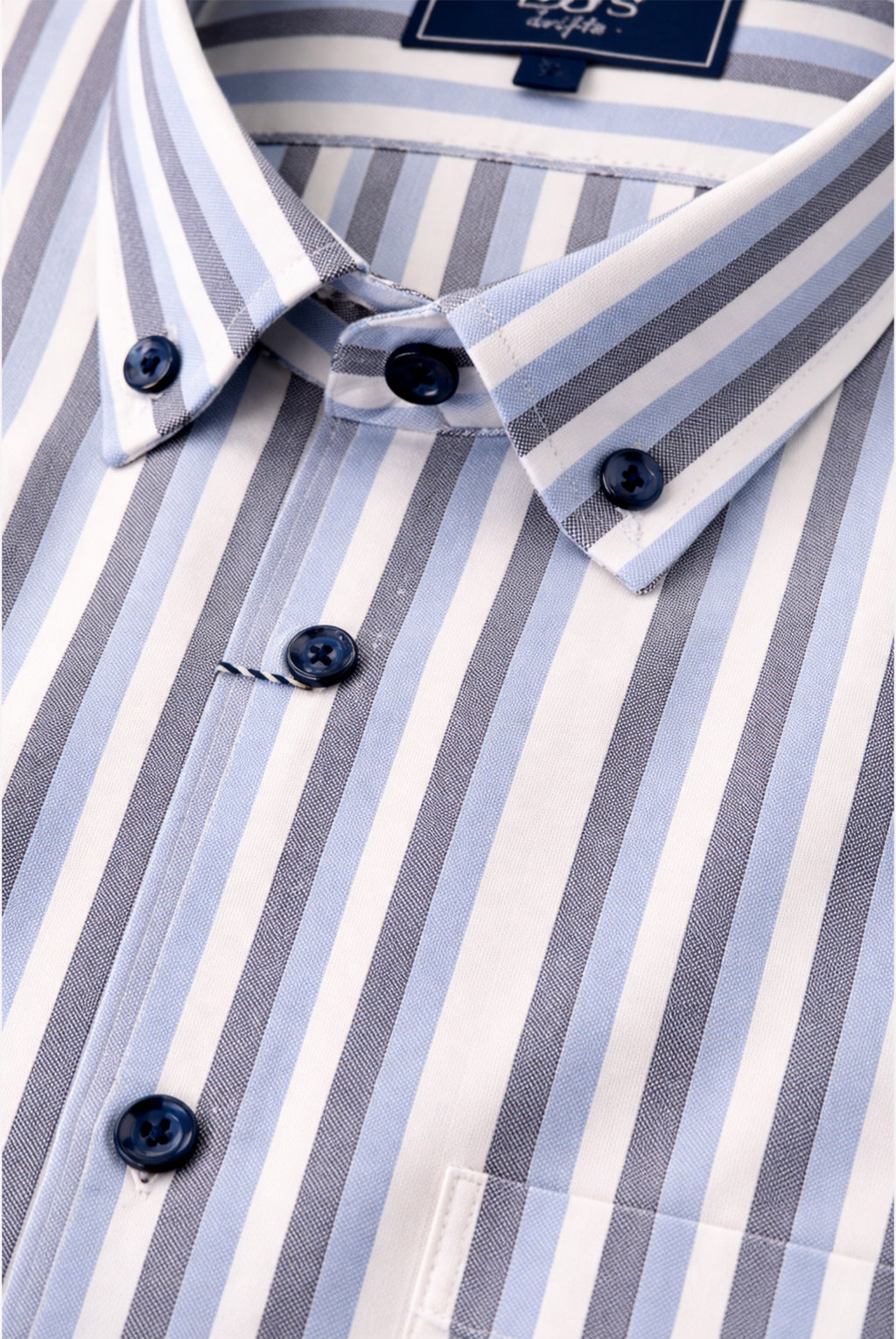 Short Sleeve Button-Down Stripe Shirt - Navy | Blue | White
