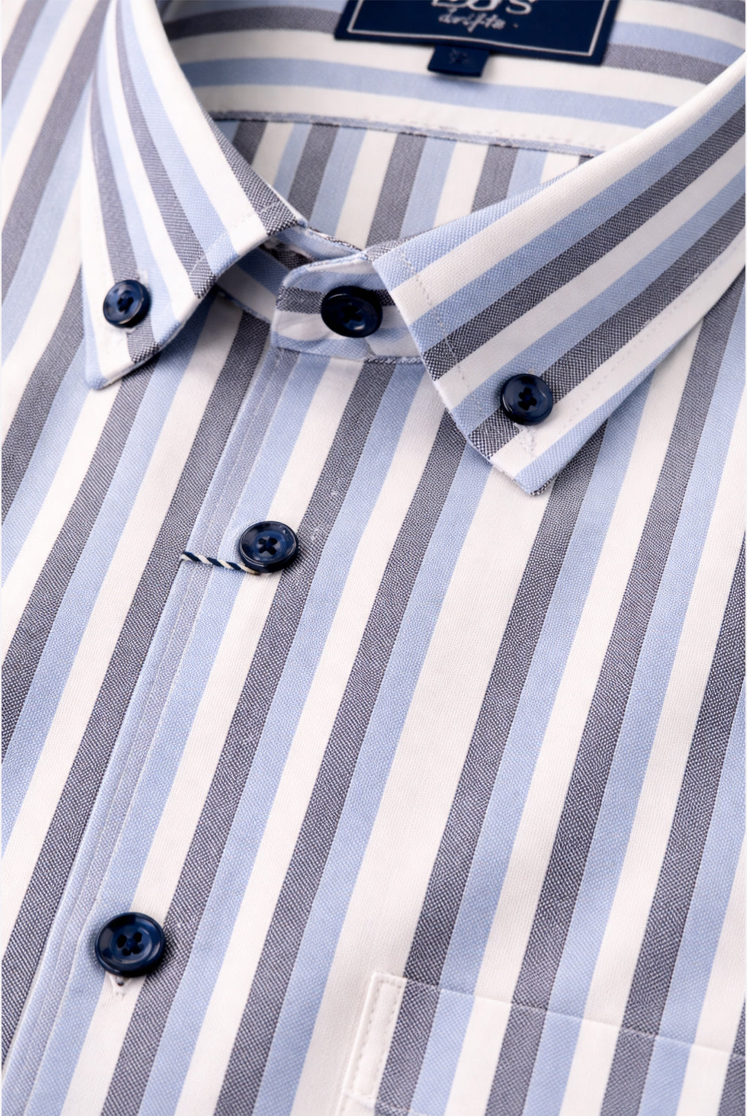 Short Sleeve Button-Down Stripe Shirt - Navy | Blue | White