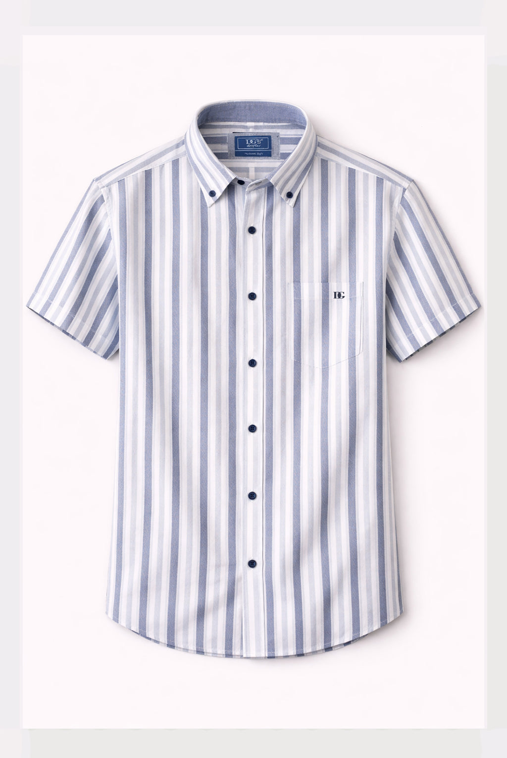 Short Sleeve Button-Down Stripe Shirt - Navy | Blue | White