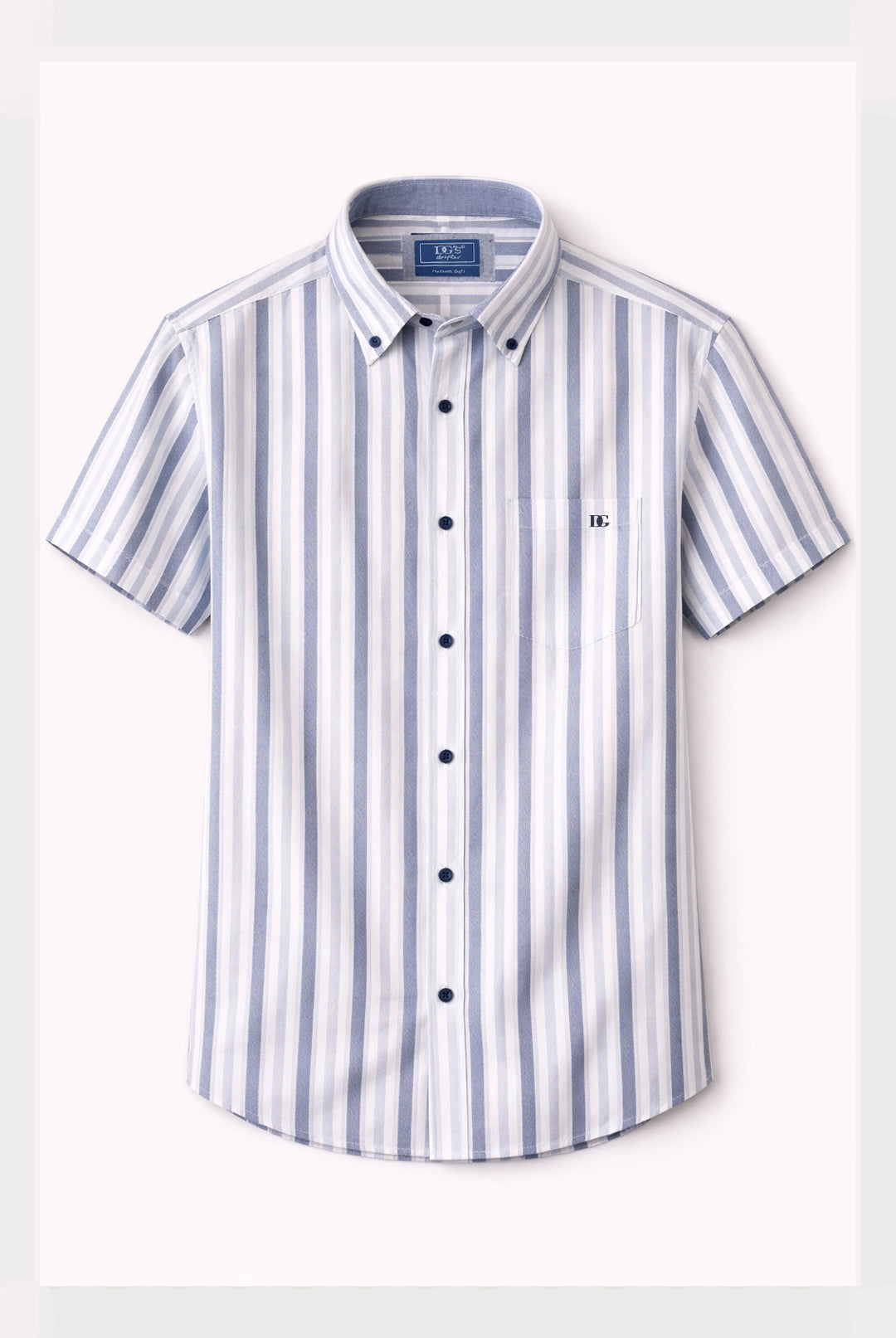 Short Sleeve Button-Down Stripe Shirt - Navy | Blue | White