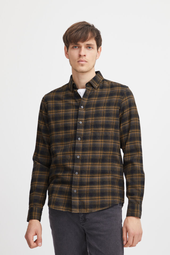 Soft Brushed-Cotton Check Shirt - Brown