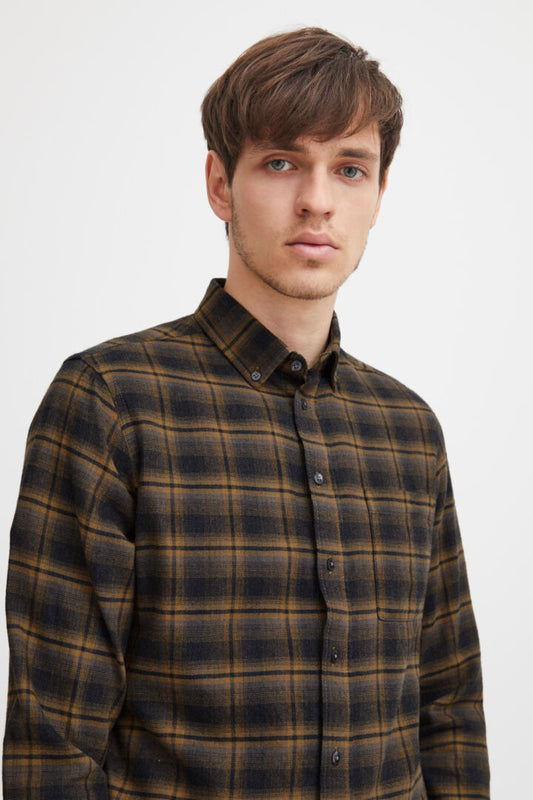 Soft Brushed-Cotton Check Shirt - Brown