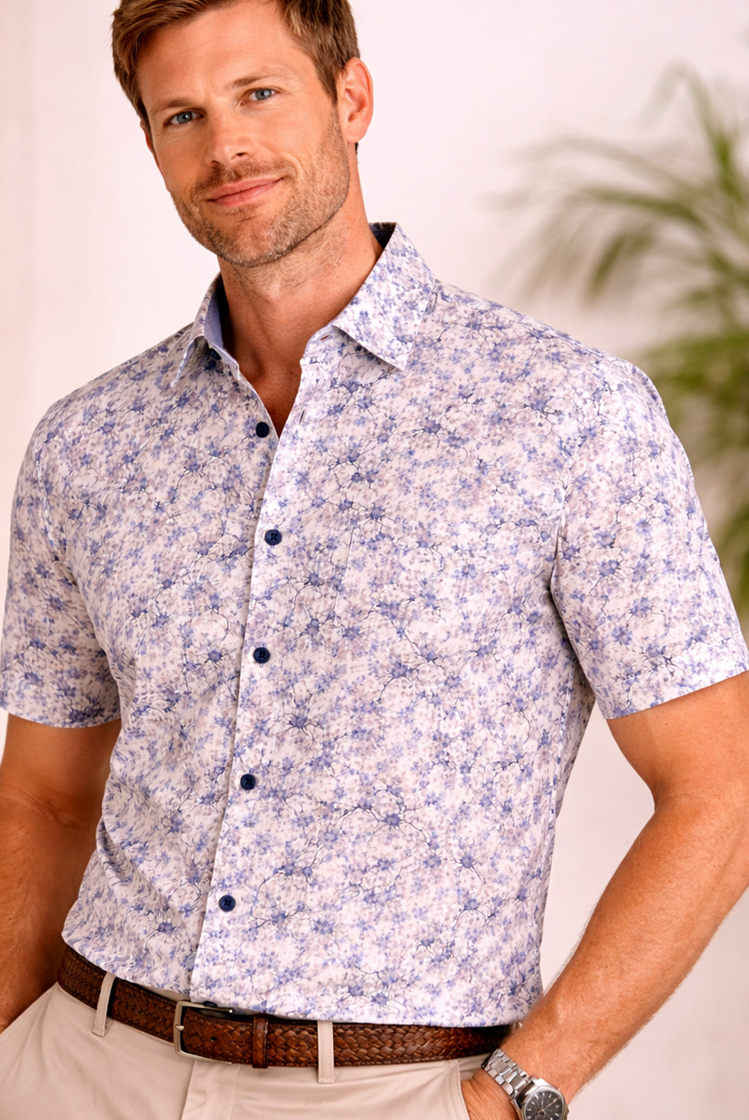 Short Sleeve Floral Shirt - Pink