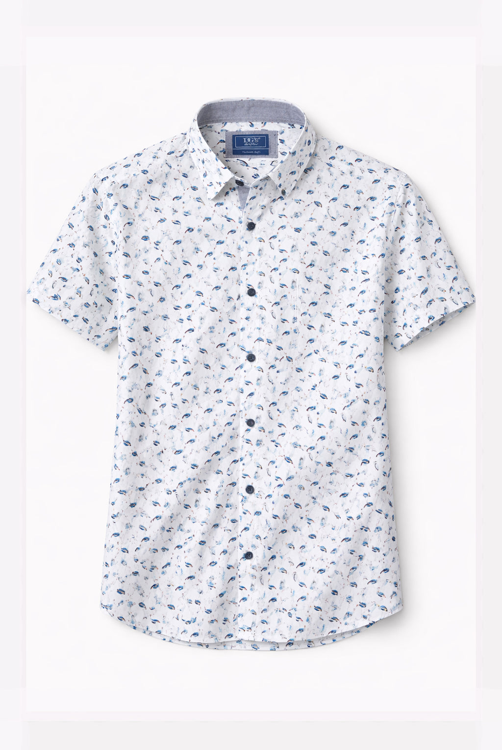 Short Sleeve  Crane Bird Shirt - White | Blue