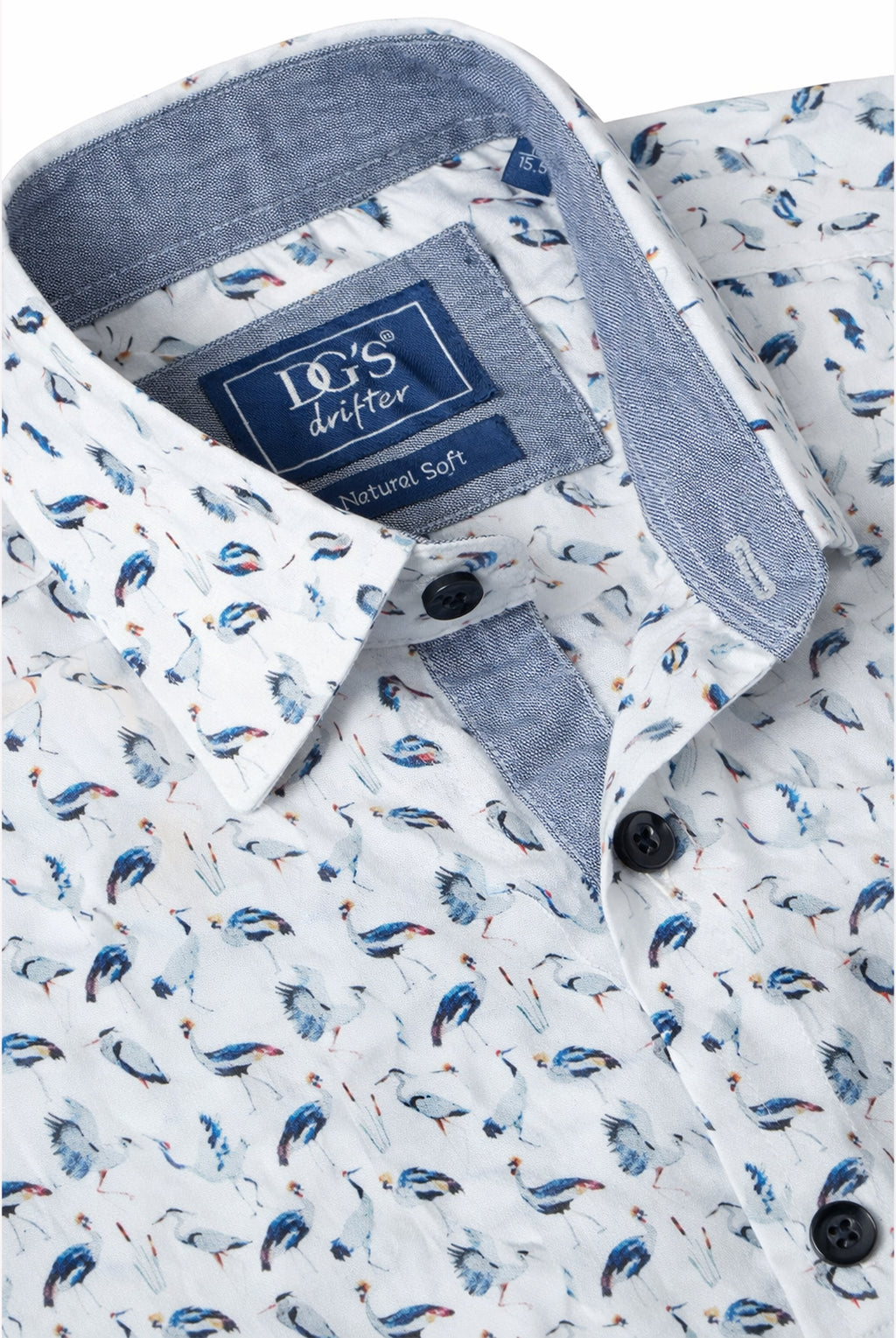 Short Sleeve  Crane Bird Shirt - White | Blue