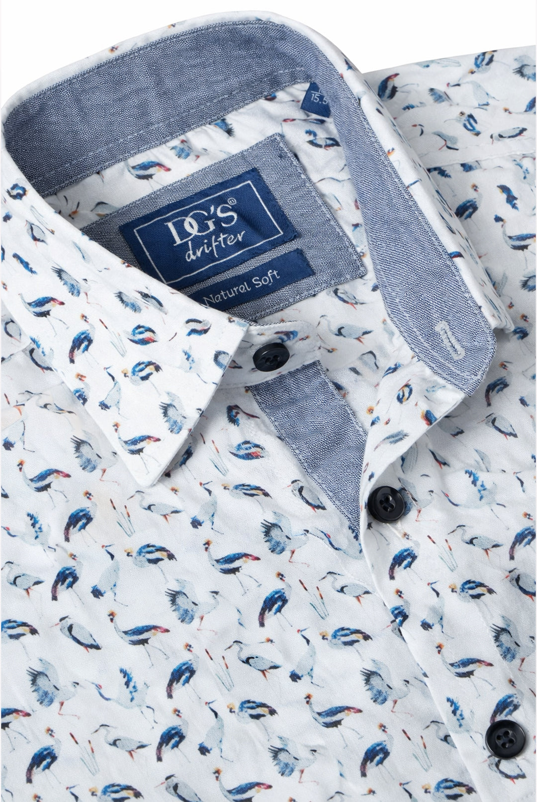 Short Sleeve  Crane Bird Shirt - White | Blue