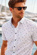 Short Sleeve  Crane Bird Shirt - White | Blue